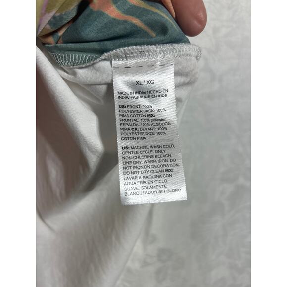 Chicos Top 3 XL White Blue Pink Big Floral Sequins Dolman Slv Boxy Palm Tropical - Picture 7 of 10